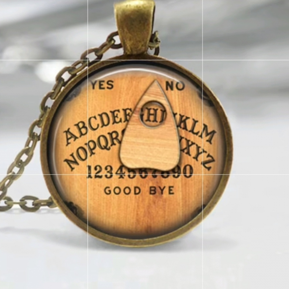 New Ouija Board Brass Glass Cabochon Necklace.
